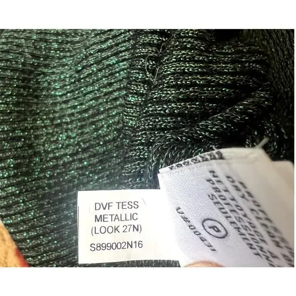 Diane Von Furstenberg Metallic Green Merino Wool Mock Neck Sweater Size Medium - Picture 7 of 8